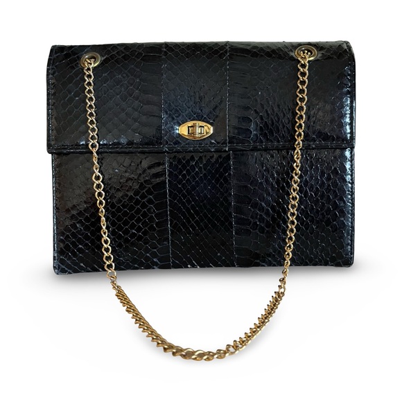 Vintage Handbags - 1960’s Vintage Chain Strap Genuine Snakeskin Handbag Unbranded Exotic Skin Bag